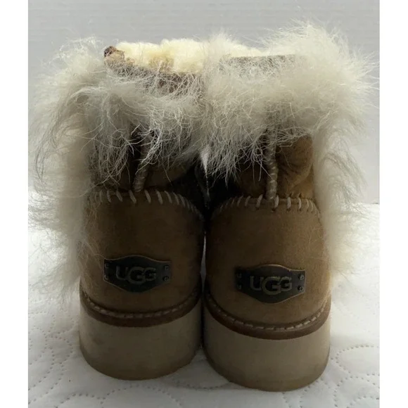 UGG Fluff Punk Womens Ankle Boots Chestnut Suede Toscana Sheepskin Size 8 - Picture 3 of 12